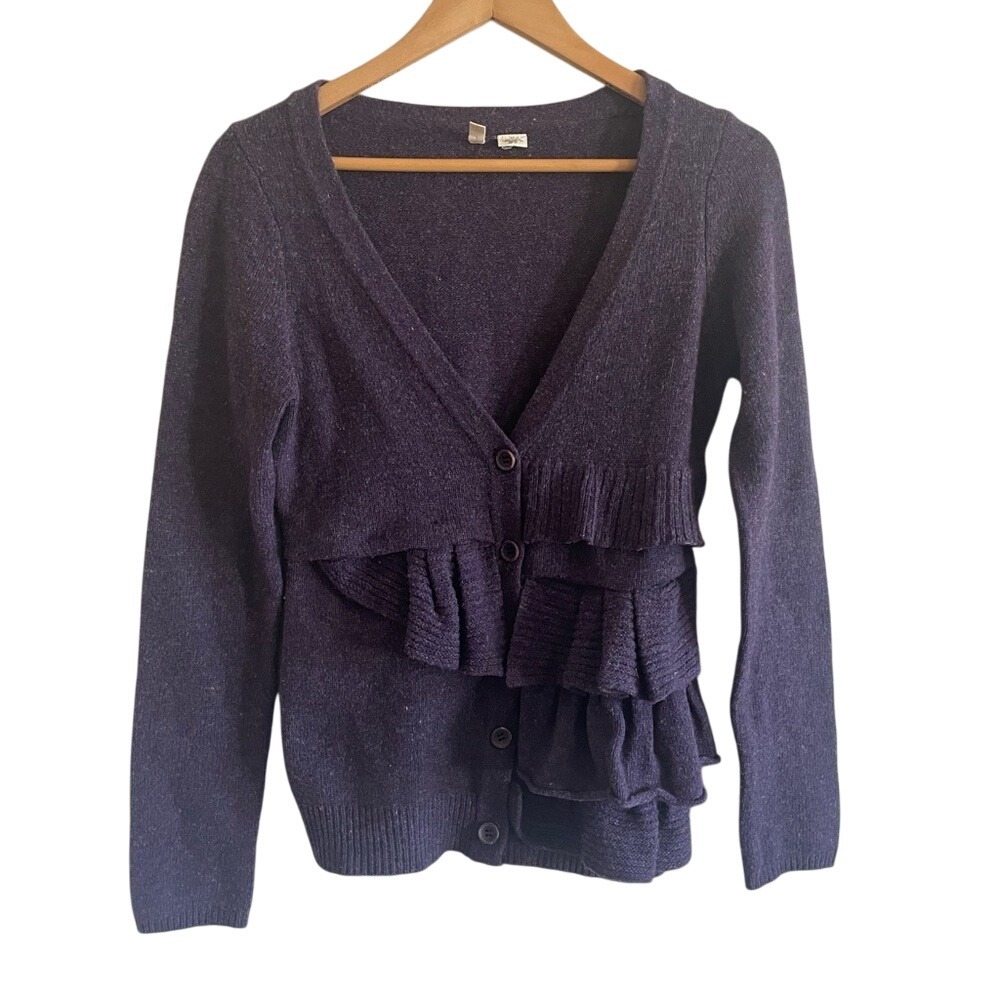 MOTH‎ Anthropologie Split Decision Purple Cardigan Wool S/P small petite